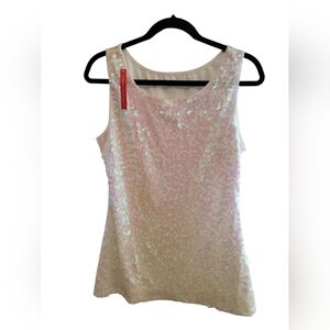 White Sequin Sleeveless Top with a Little Pink